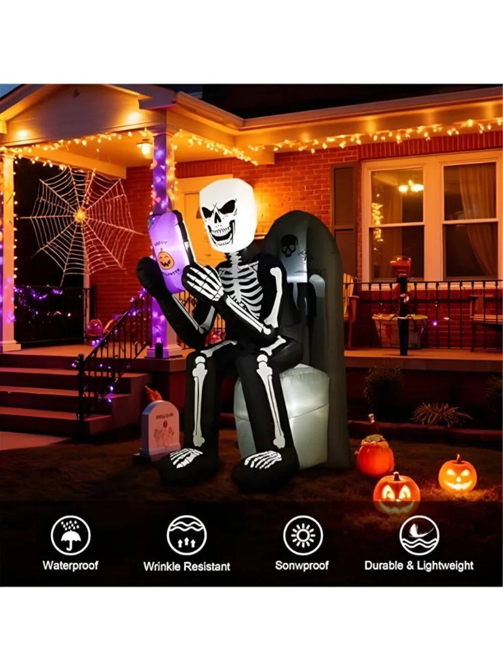 6 FT Halloween Inflatable Outdoor Decoration Skeleton & Tombstone